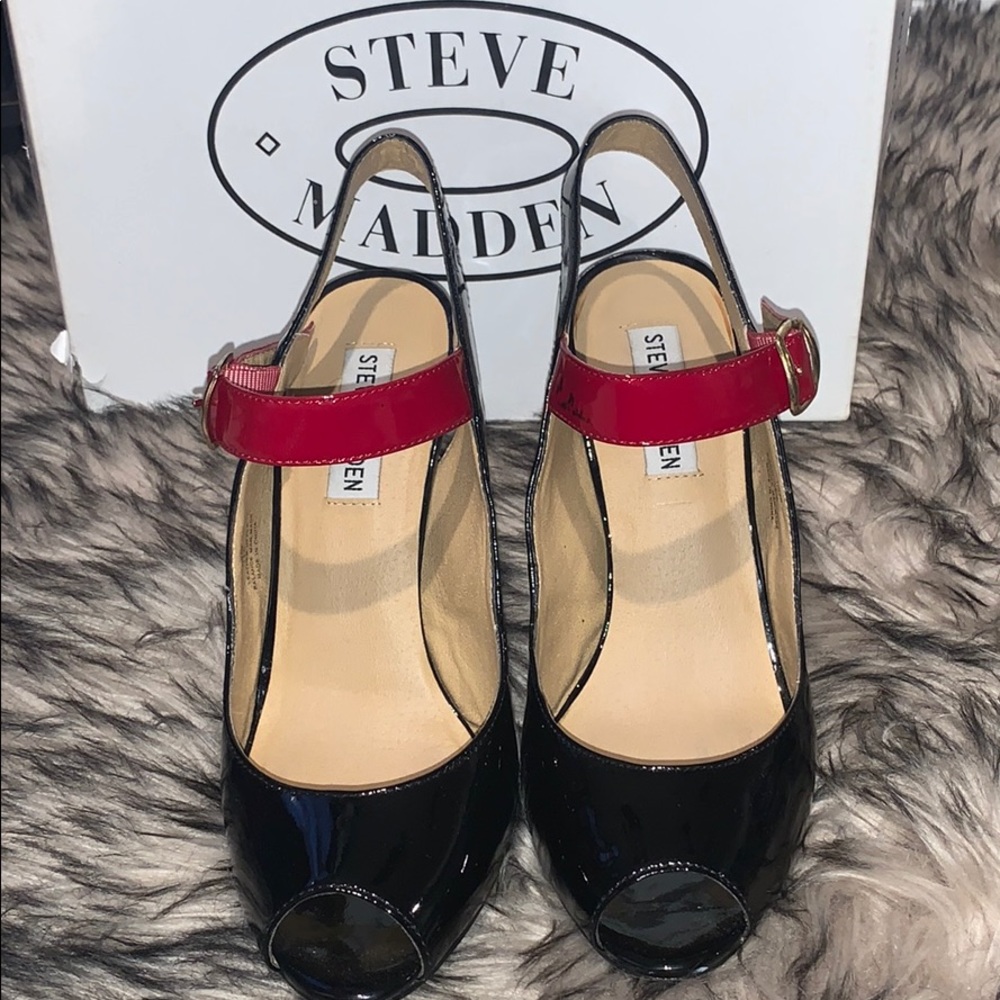 4 inch Black and Red Strapped Heels